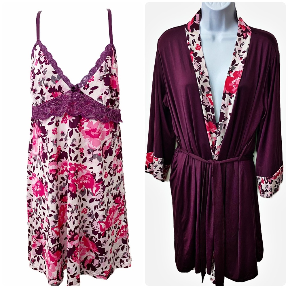 Nanette Lepore, Floral Lace Trim Chemise and Matching Robe